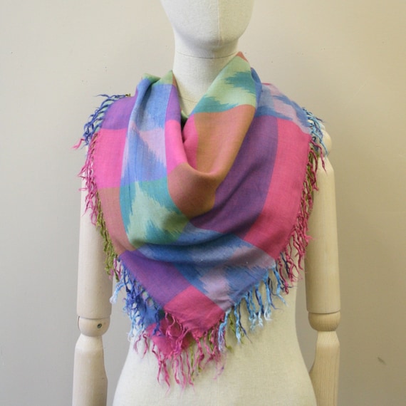 1980s Woven Ikat Cotton Scarf - image 1