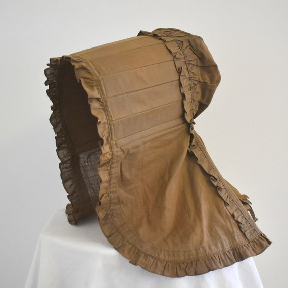 Antique Brown Cotton Slat Sunbonnet - image 1