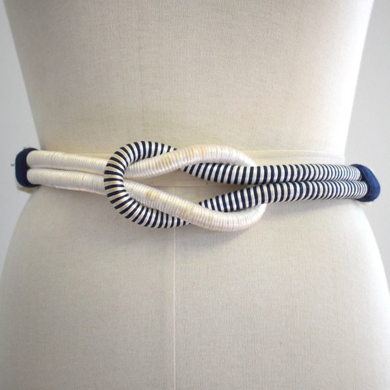 1980s Navy and White Cord Knot Belt - image 1