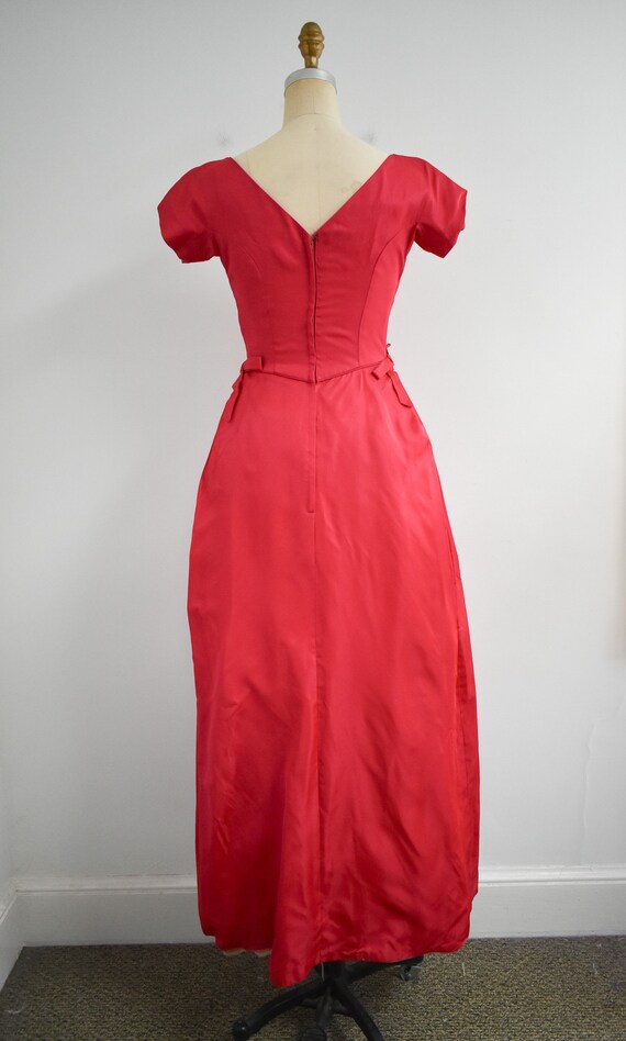 JERI vintage evening dress gown, 1970s one shoulder draped pleated formal gown, raspberry and plum grecian goddess gown