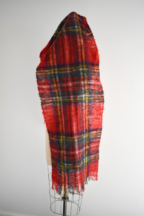 Vintage Mohair Red Plaid Scarf - image 5