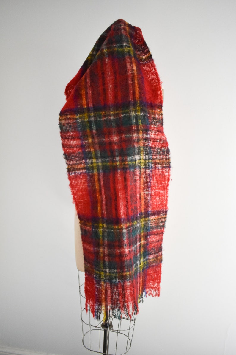 Vintage Mohair Red Plaid Scarf image 5
