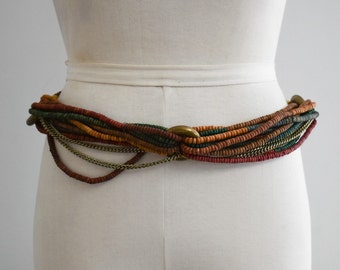 WOODEN BEAD METAL Belt // Vintage 90 display picture 1