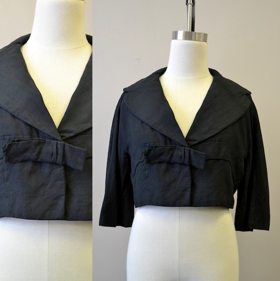 1950s Ben Zuckerman Black Silk Cropped Jacket - image 1