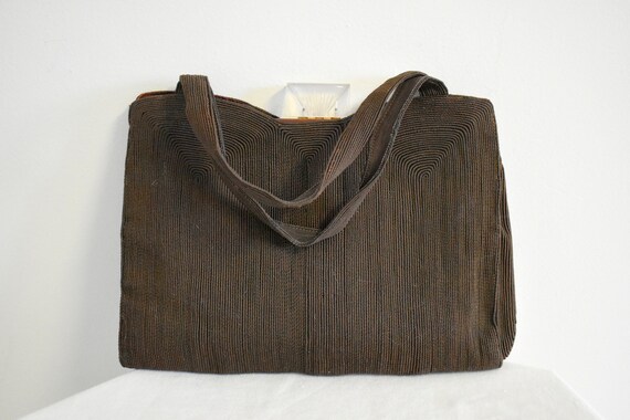 1940s Brown Korday Corde Purse with Lucite Clasp - image 2