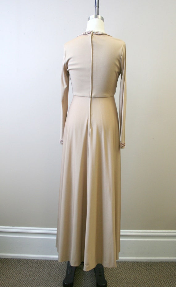 1970s Taupe Beaded Knit Maxi Dress - image 5