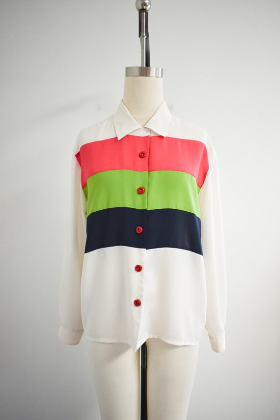 1990s Colorblock Striped Blouse - image 2