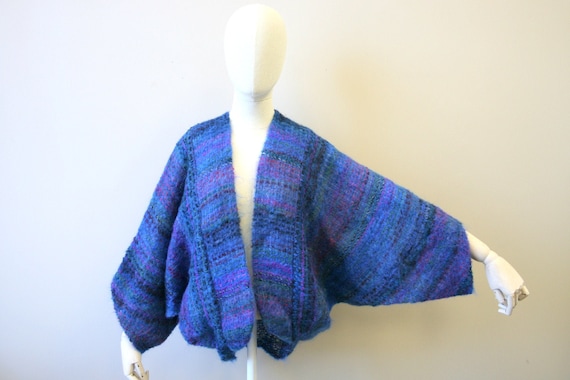 1980s Blue Mohair Handwoven Shrug Sweater