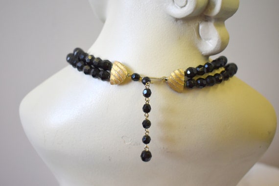 1950s Black Faceted Glass Bead Necklace and Brace… - image 6