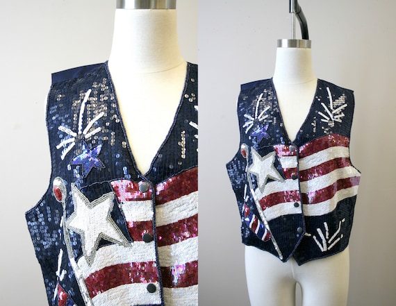 1990s American Flag Sequin Vest
