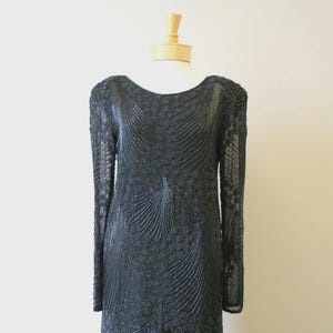 1980s Black Beaded Silk Cocktail Dress