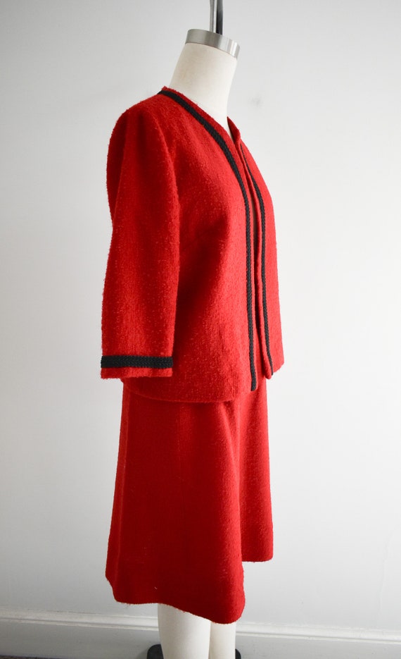 1960s Red Wool Blend Boucle Skirt Suit - image 4