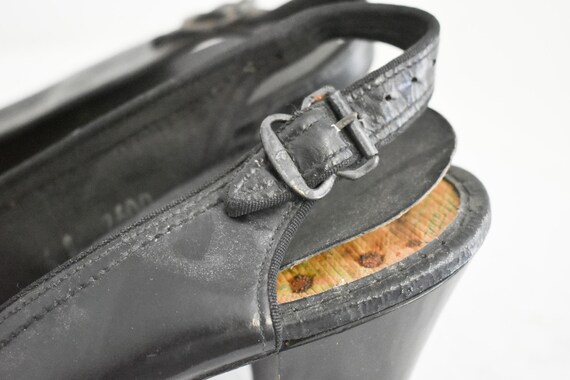 1940s Black Leather Peep Toe Heels, Size 6B - image 6