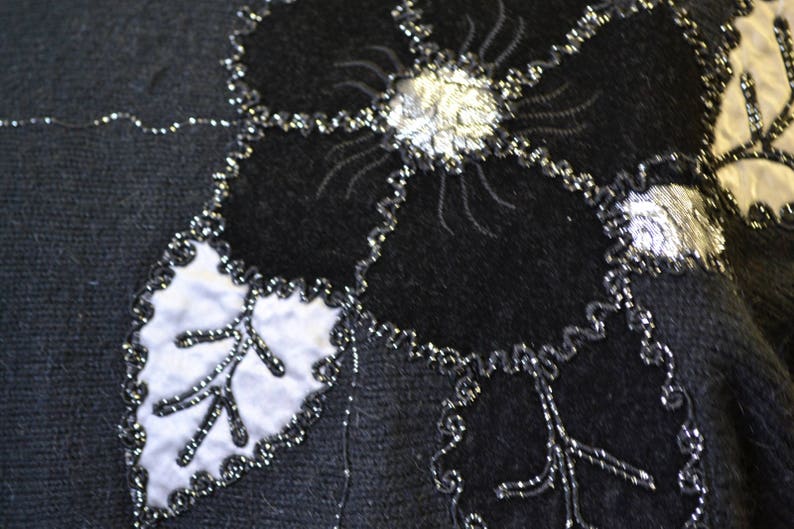 1980s Black Flower Applique Sweater