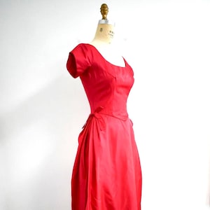 1950s Raspberry Satin Formal Gown