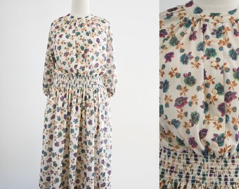 1970s Kay Windsor Sheer Floral Midi Dress