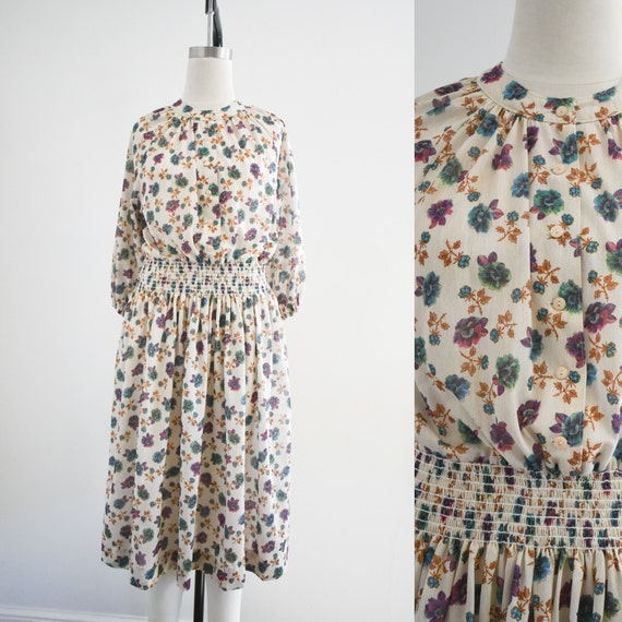 1970s Kay Windsor Sheer Floral Midi Dress - image 1