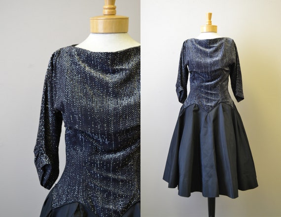1980s-does-1950s Black and Silver Formal Dress