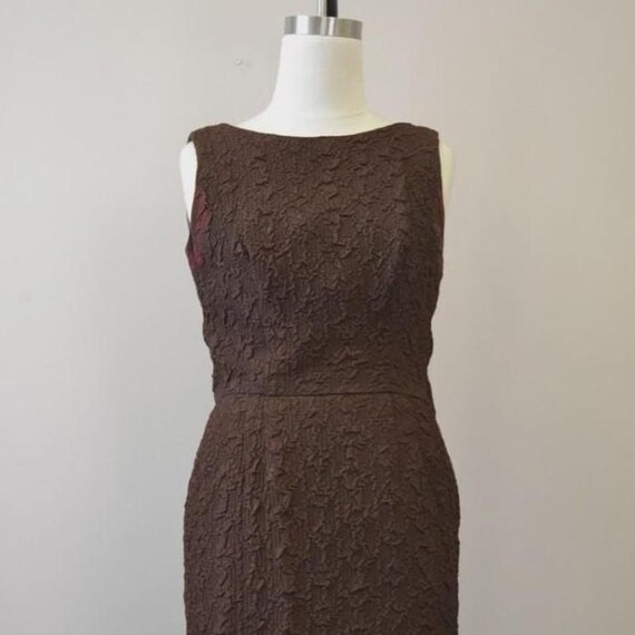 1950s Miss Candid Brown Low Back Wiggle Dress - image 1
