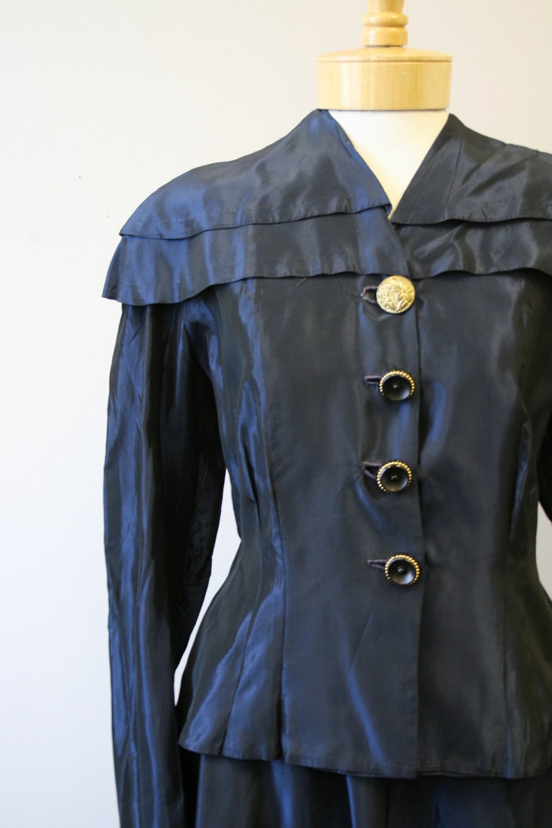 1940s Navy Taffeta Jacket and Skirt Set image 2