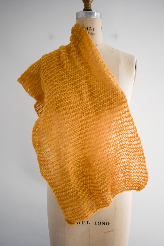 1970s Golden Yellow Open Knit Scarf - image 4