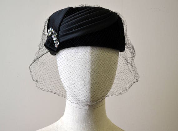 1950s Black Hat with Rhinestones - image 2