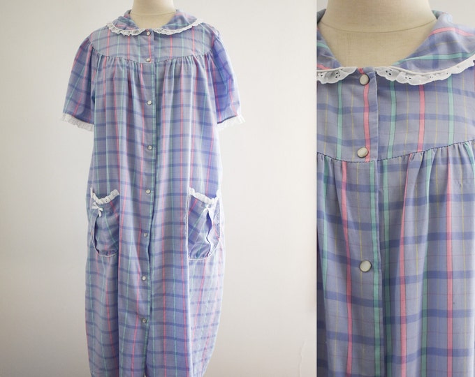 1980s Purple Plaid Housecoat - Etsy