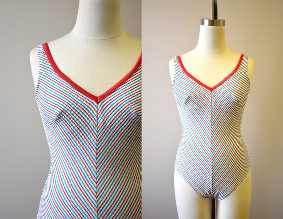1970s/80s Robby Len Striped Swimsuit