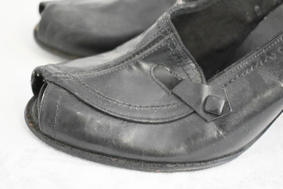 1940s Black Leather Peep Toe Heels, Size 6B - image 3