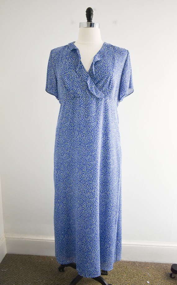 1990s Blue Floral Bias Maxi Dress - image 3