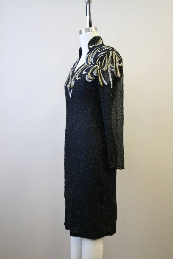 Vintage 1980s Gold Black Beaded Two Piece Dress