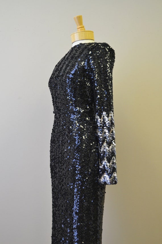 1970s Black and Silver Chevron Sequin Full Length… - image 4