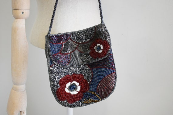 1980s/90s Floral Beaded Evening Bag - image 3