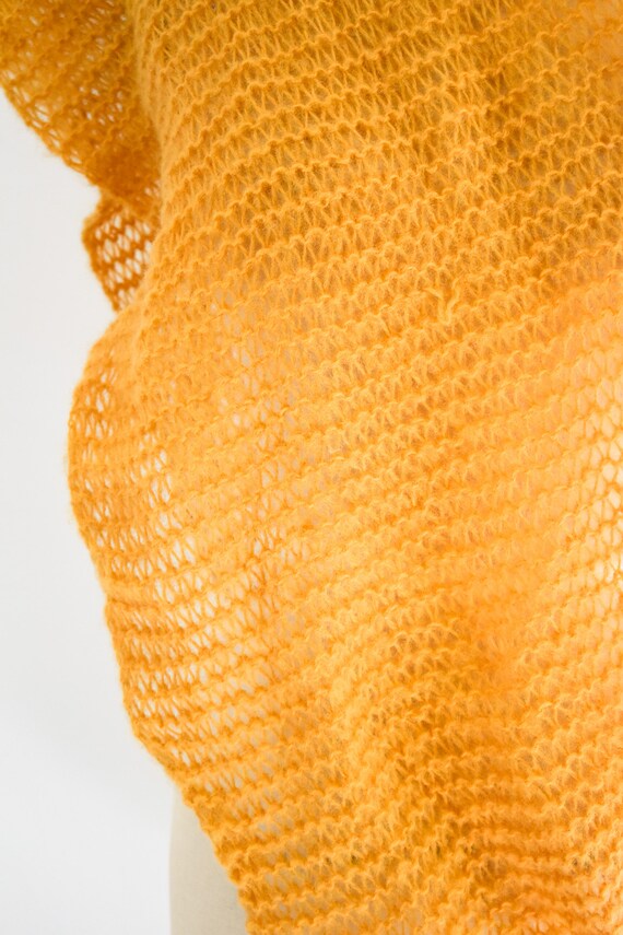 1970s Golden Yellow Open Knit Scarf - image 5