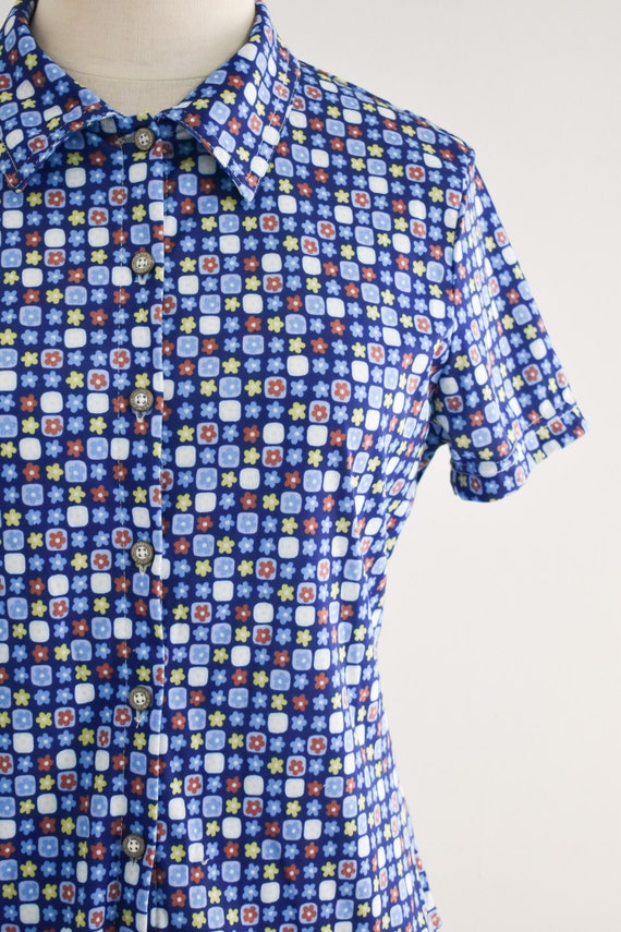 1990s/Y2K Blue Floral Knit Shirt - image 3