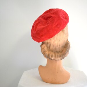 1960s Red Suede Beret Style Hat image 3