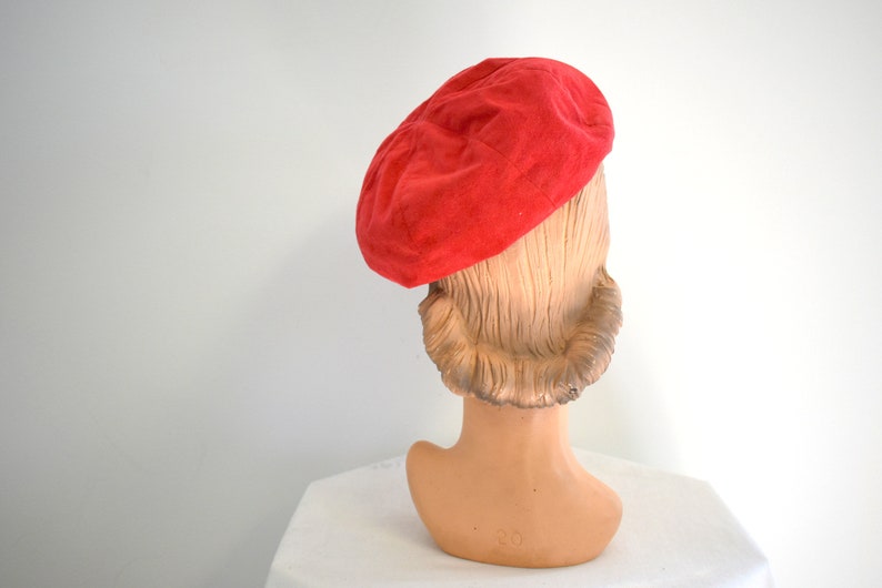 1960s Red Suede Beret Style Hat image 3