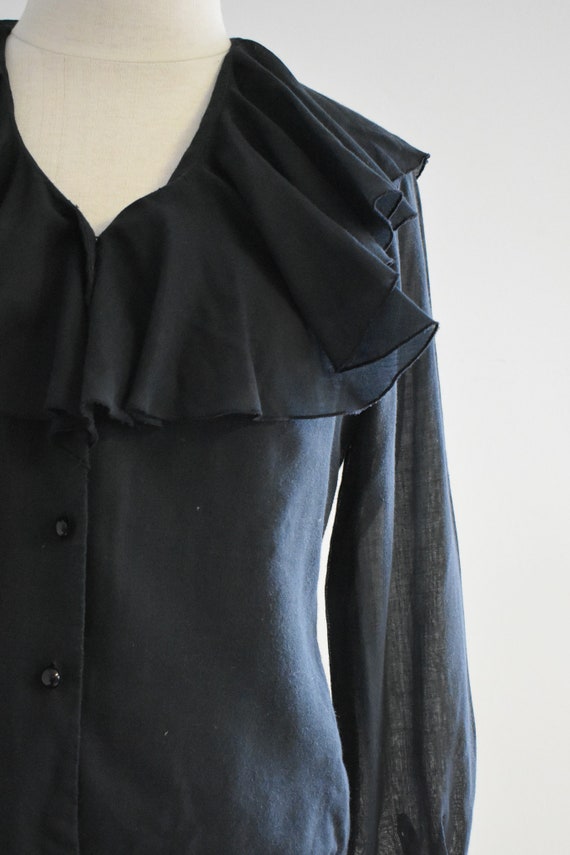 1960s Black Ruffled Blouse - image 3