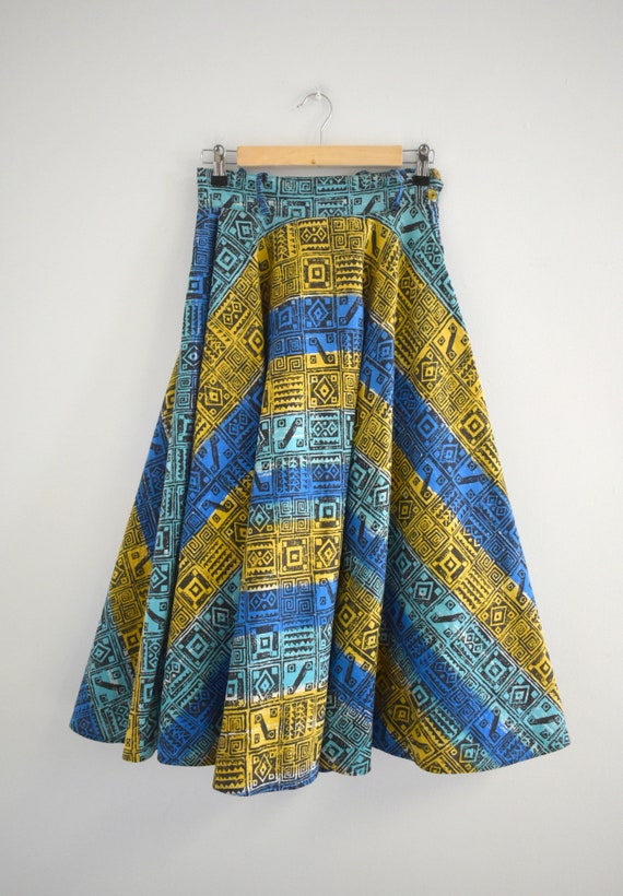 1950s Tribal Printed Cotton Circle Skirt - image 2