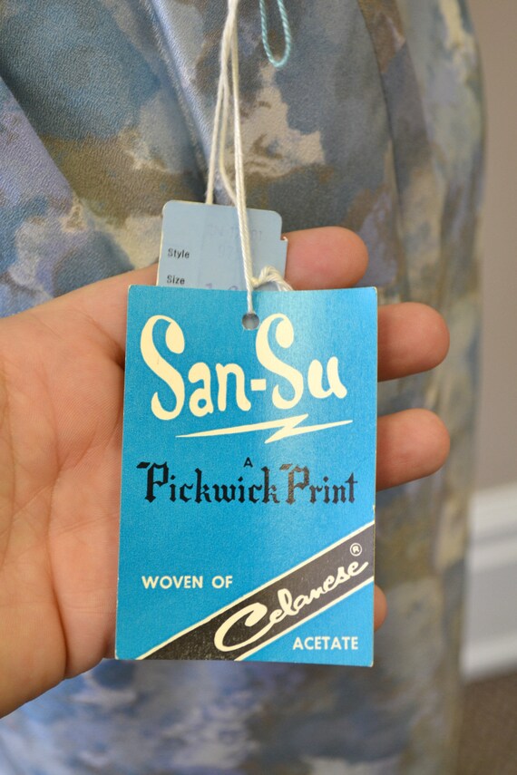 1950s NOS San Su Blue Print Dress and Jacket Set - image 10