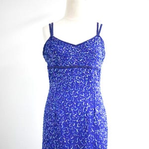 1990s Blue Sequin and Bead Cocktail Dress