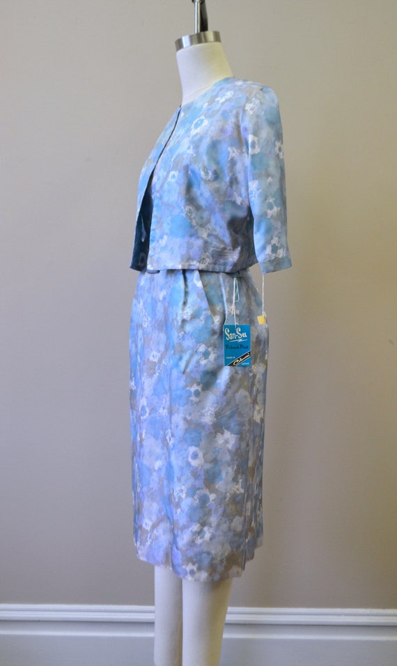 1950s NOS San Su Blue Print Dress and Jacket Set - image 4
