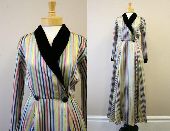 1940s Rainbow Striped Housecoat