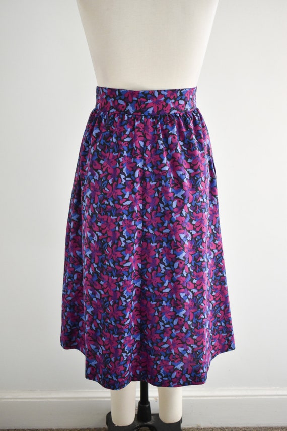 1980s Purple Printed Cotton Midi Skirt - image 6