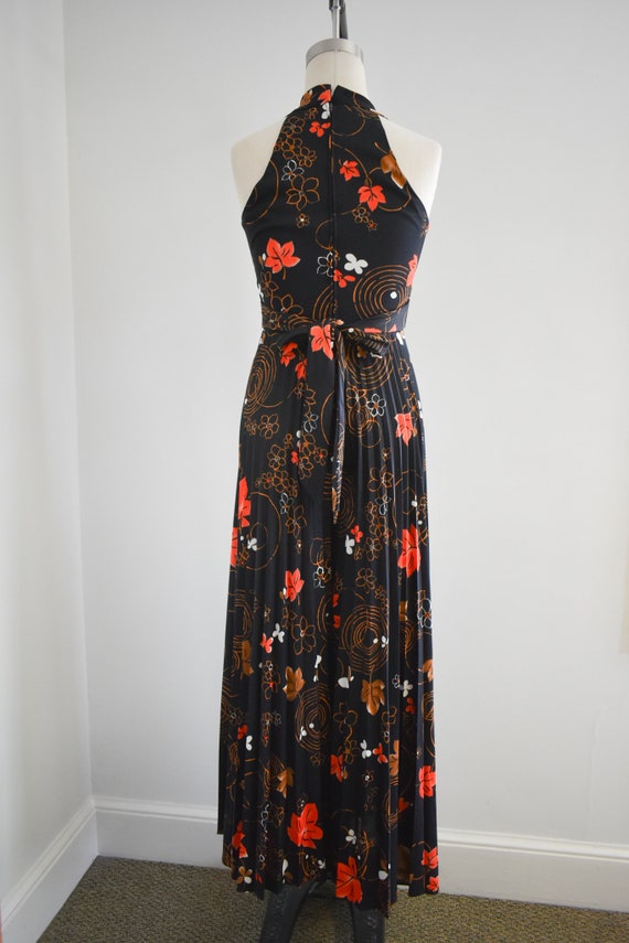 1970s Black Printed Palazzo Jumpsuit and Jacket - image 5