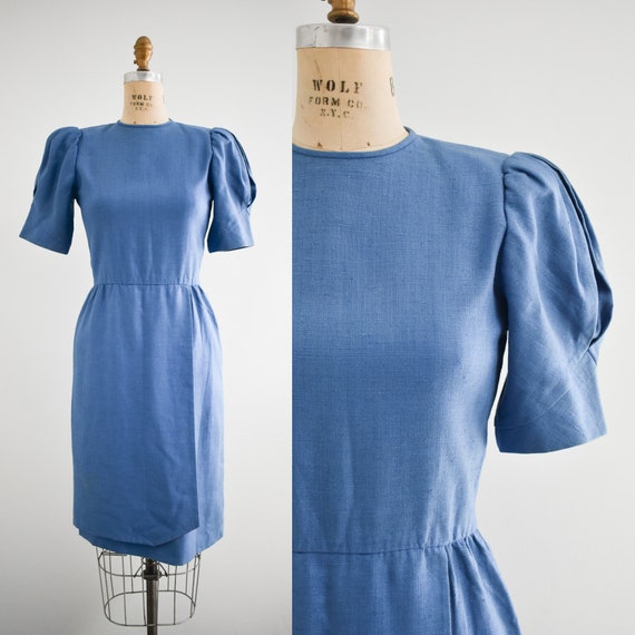 1980s Carolina Herrera Blue Linen Dress - image 1