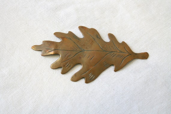 1950s Emily A. Day Large Copper Oak Leaf Brooch - image 2