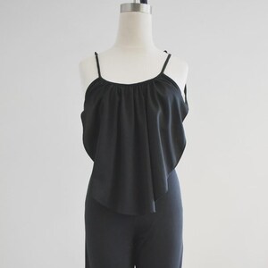 1970s Black Knit Ruffled Jumpsuit