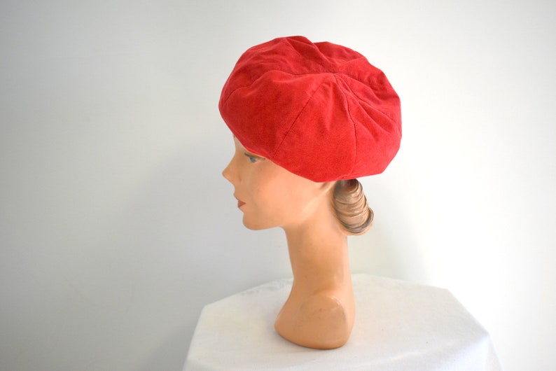 1960s Red Suede Beret Style Hat image 4