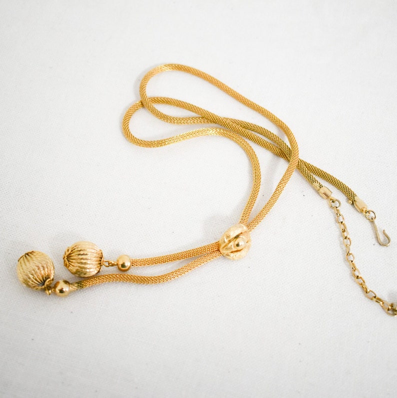 1960s/70s Coro Gold Mesh Tube Lariat Necklace with Dangles image 1